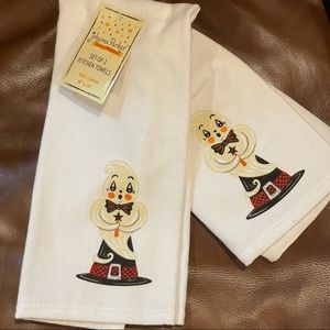 Johanna Parker Set of 2 Halloween Kitchen Towels Ghost Witch's Hat BRAND NEW!